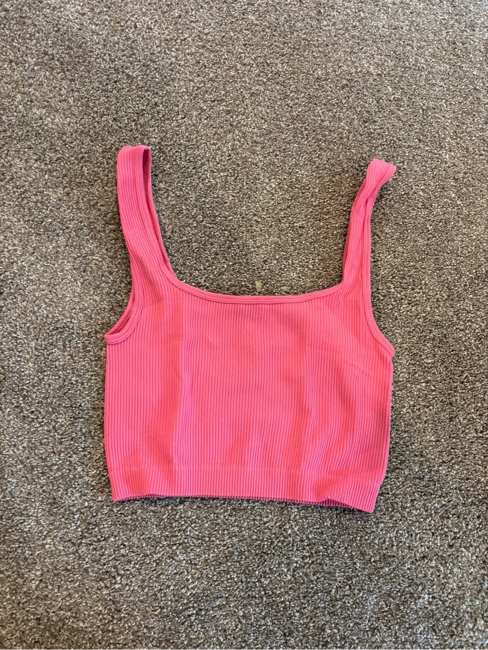 Zara Ribbed Hot Pink Square Neck Crop Tank